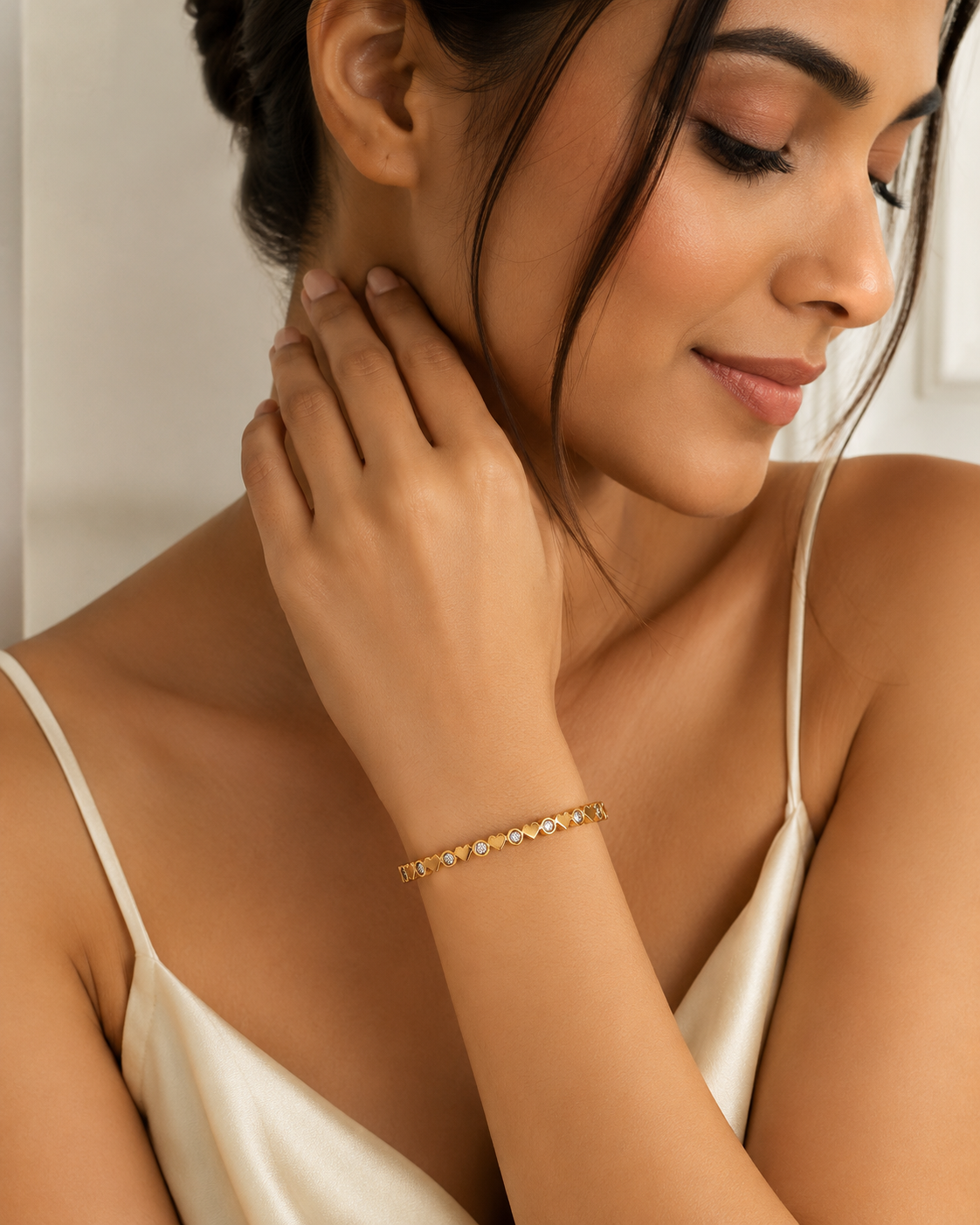 Heart & Sparkle Gold-Tone Bangle