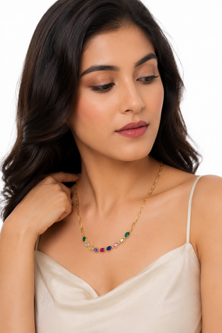 Rainbow Gem Paperclip Necklace