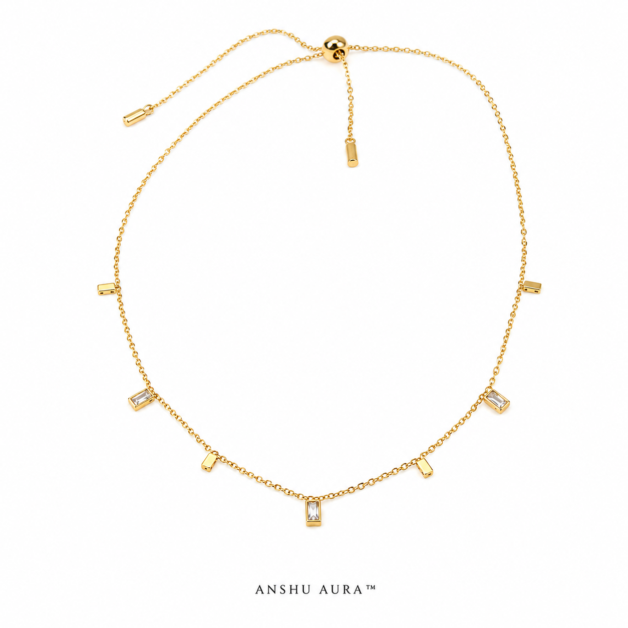 Golden Baguette Charm Necklace