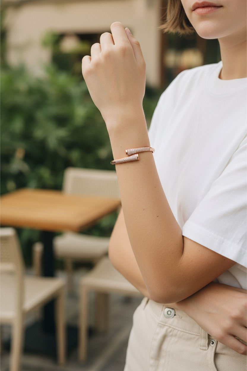 The Aura Rose Gold Nail Bypass Bangle