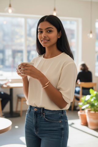 Celestial Rose Gold Bypass Bangle – Studded Open Cuff Bracelet