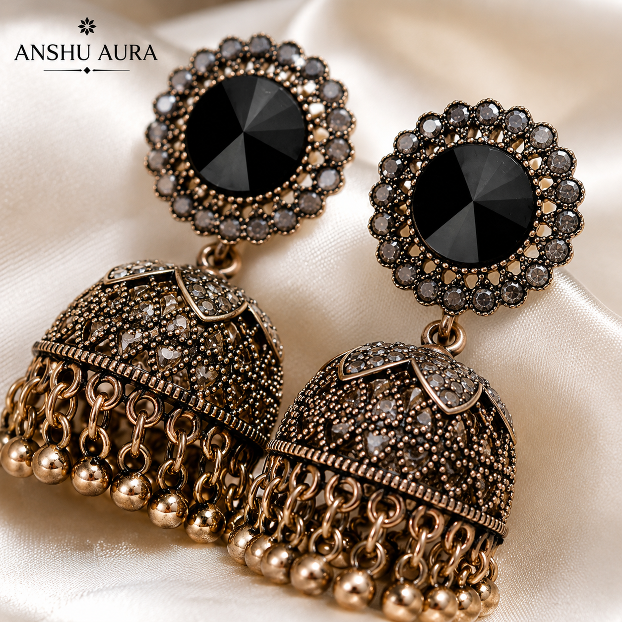 Midnight Bloom Jhumka Earrings