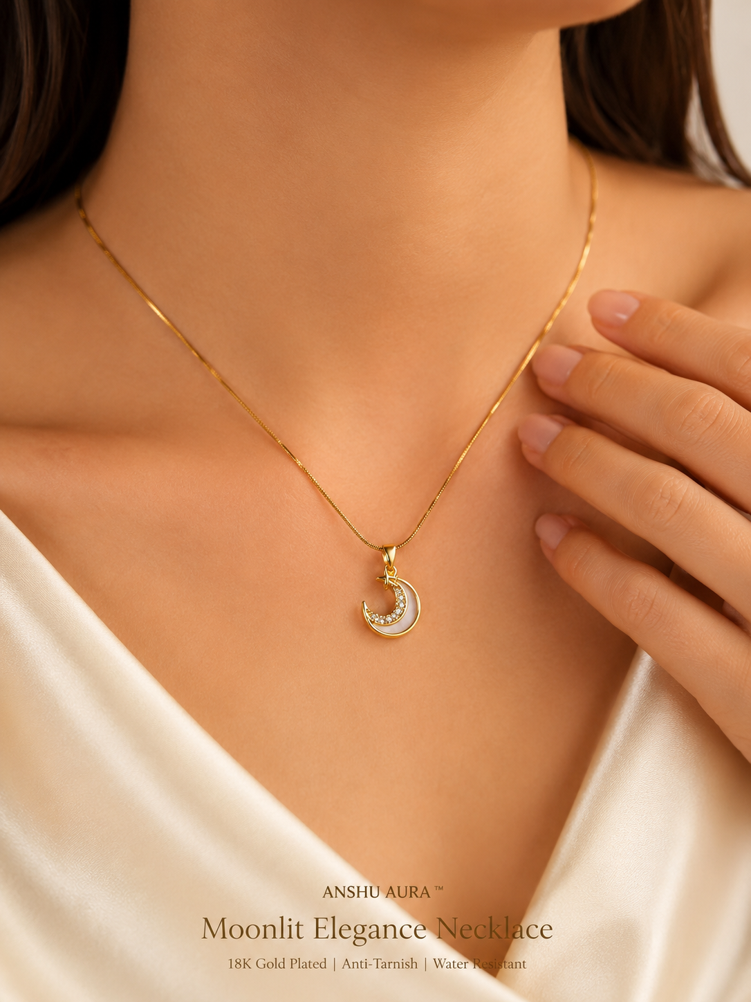 Moon Pearl Pendant Necklace for Women | 18K Gold Plated | Anti-Tarnish | Waterproof | Premium Gift