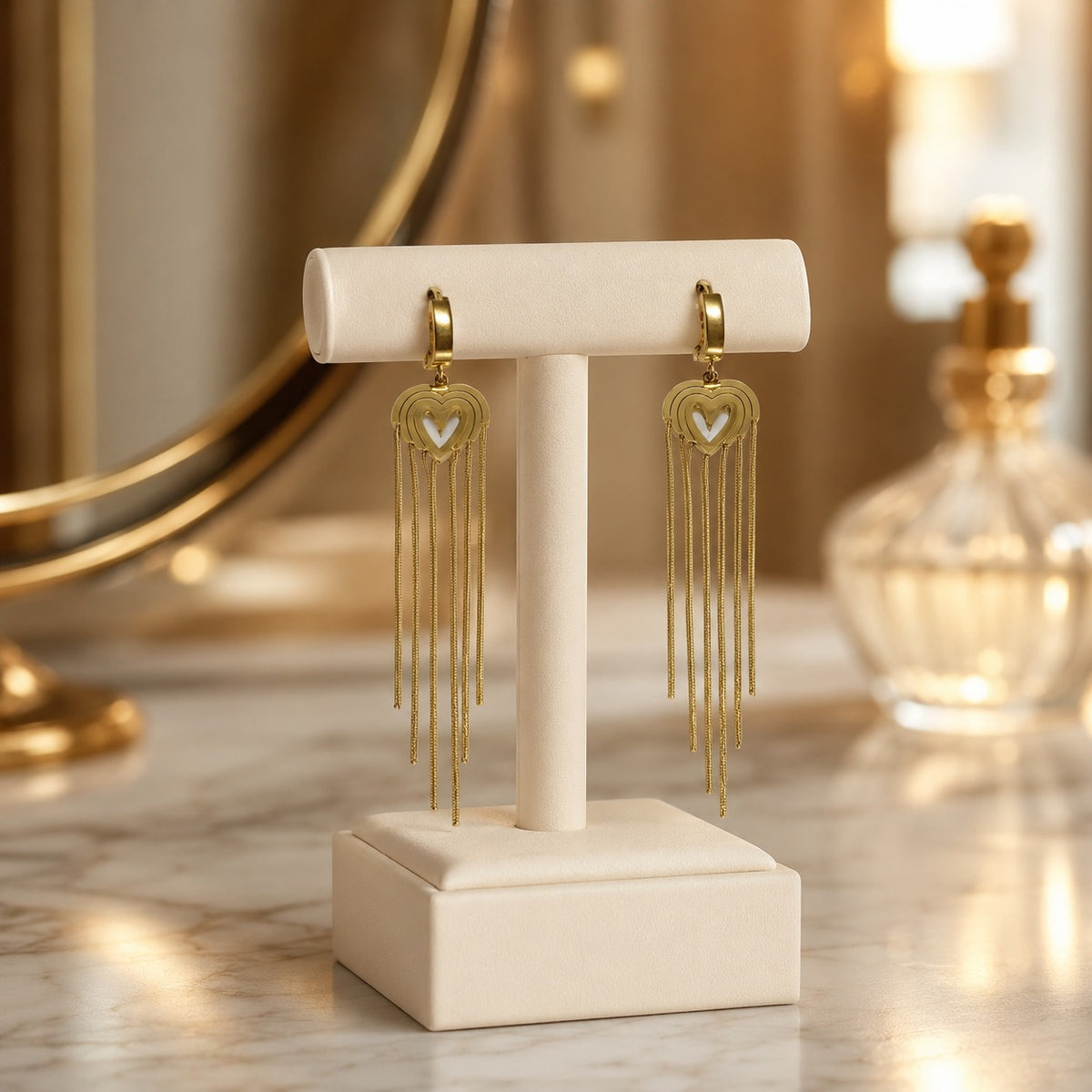 ANSHU AURA™ Heart Tassel Gold Earrings