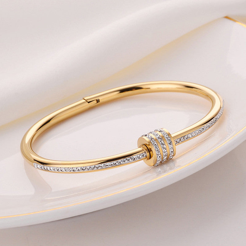 Premium gold plated crystal studded cylinder bracelets