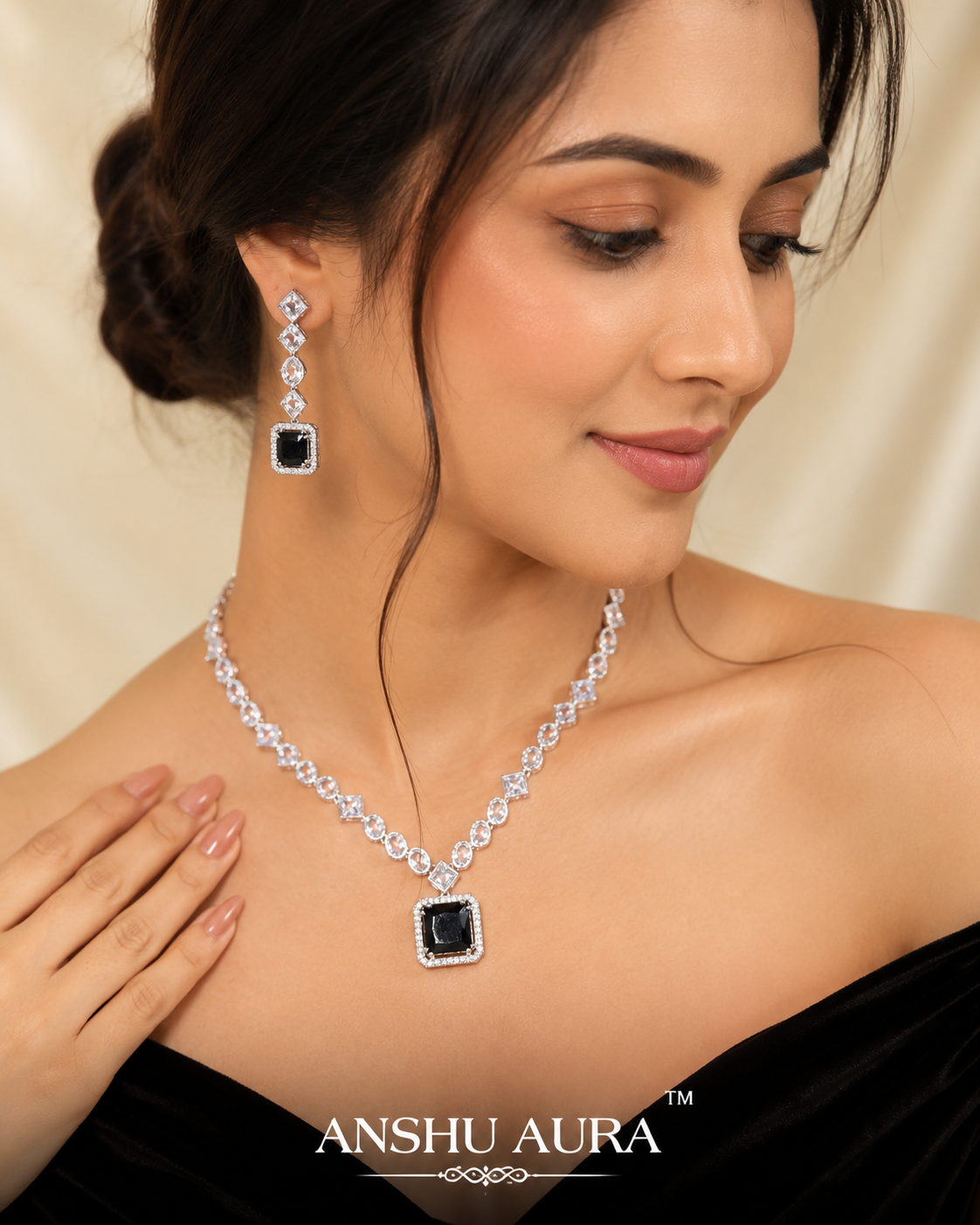 Midnight Black Radiance Necklace & Earrings Set