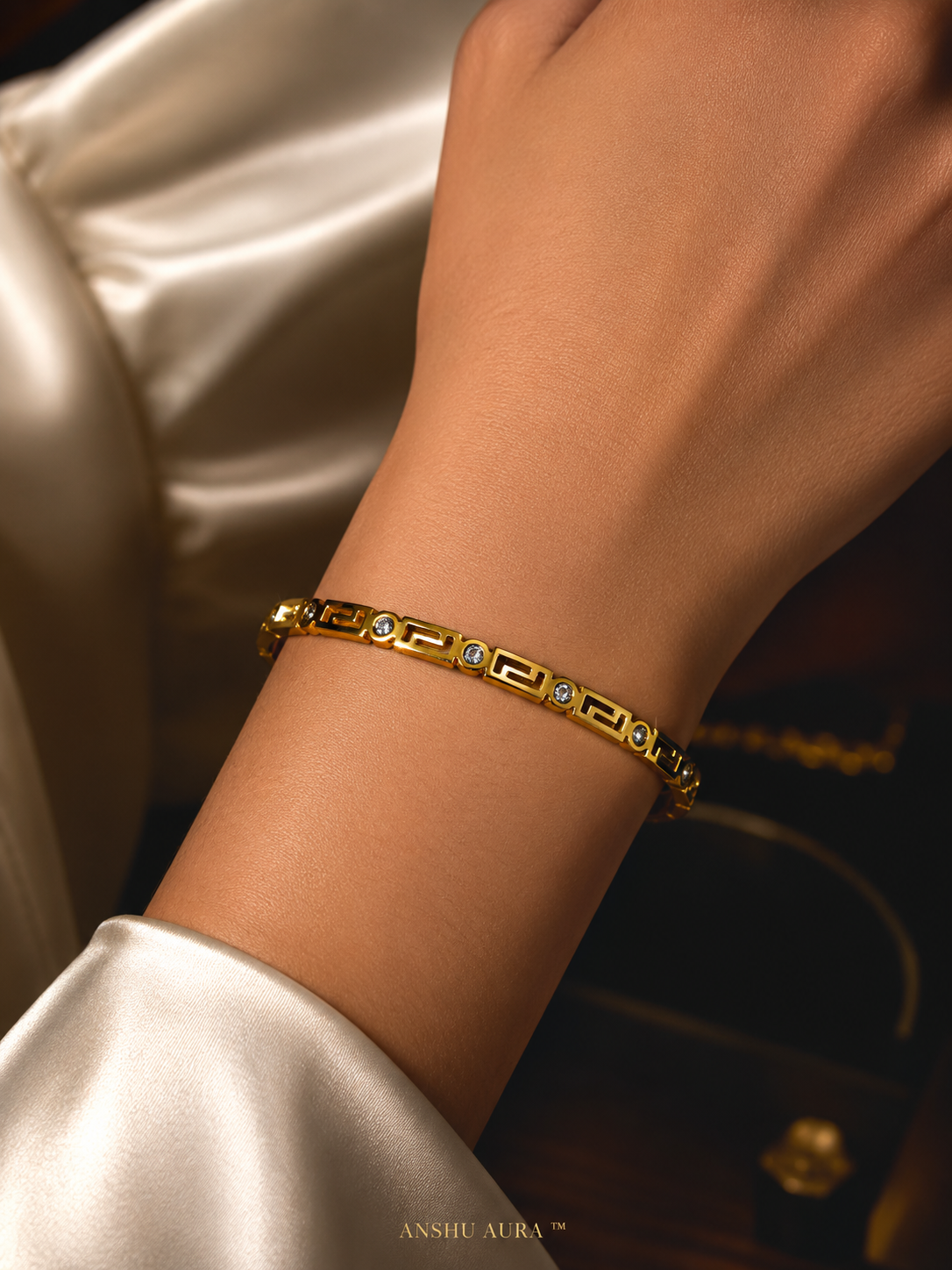 Aurelia Greek Key Crystal Gold Bracelet