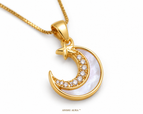 Moon Pearl Pendant Necklace for Women | 18K Gold Plated | Anti-Tarnish | Waterproof | Premium Gift