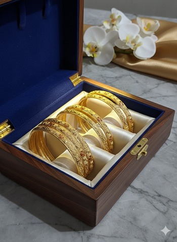 The Anshuaura Eternal Bloom: 22K Gold-Plated Meenakari Artisan Bangles (Set of 4)