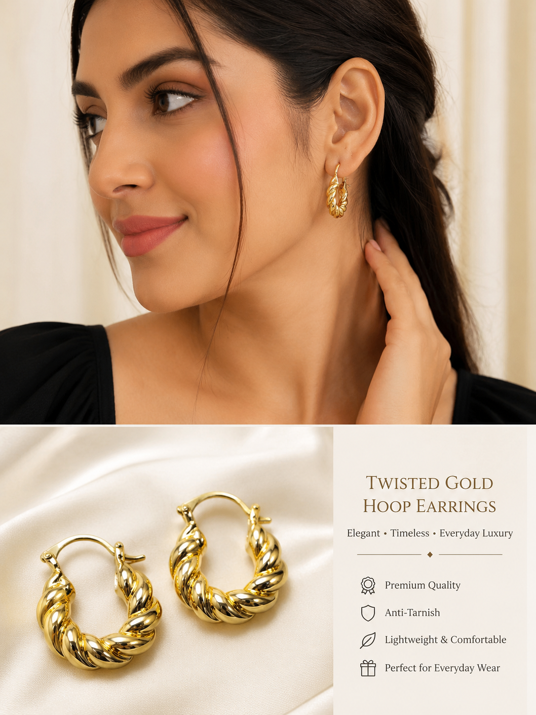 Twisted Gold Hoop Earrings