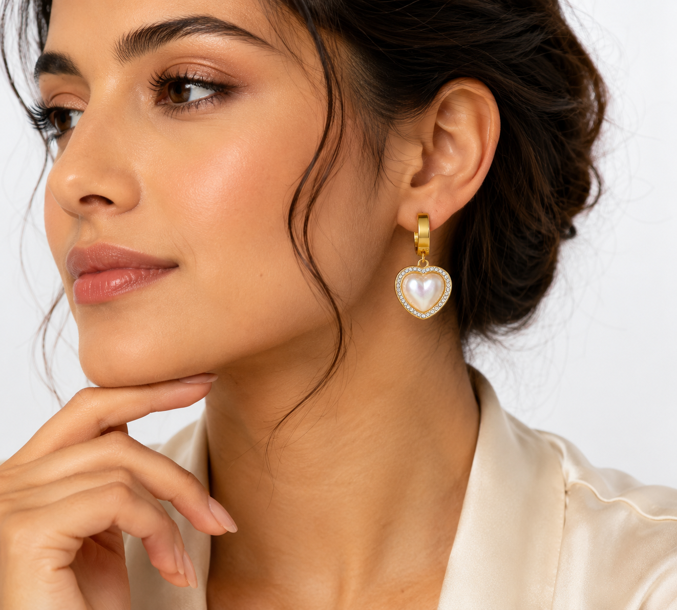 Heart Pearl Crystal Hoop Earrings