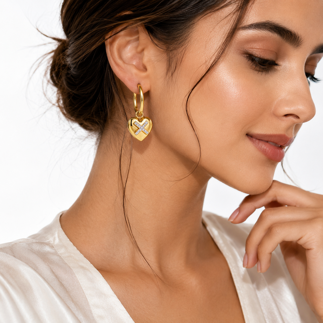 Golden Heart X Crystal Hoop Earrings