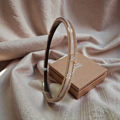 Elegance Rose Gold & Mother-of-Pearl Bangle with Zirconia Accents