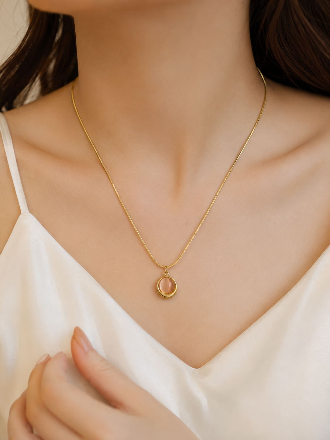Peach Cat Eye Stone Gold
