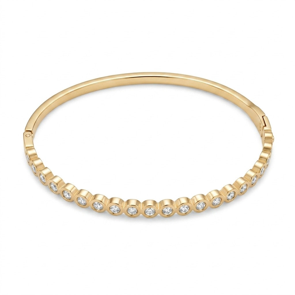 Gold Finish Bezel Stone Bangle