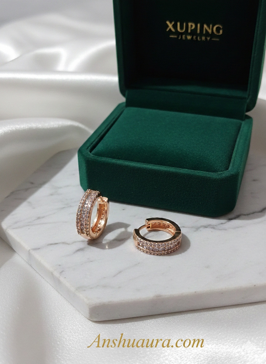 Rose Gold Glamour Crystal-Encru sted Hoop Earrings