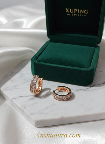 Rose Gold Glamour Crystal-Encru sted Hoop Earrings