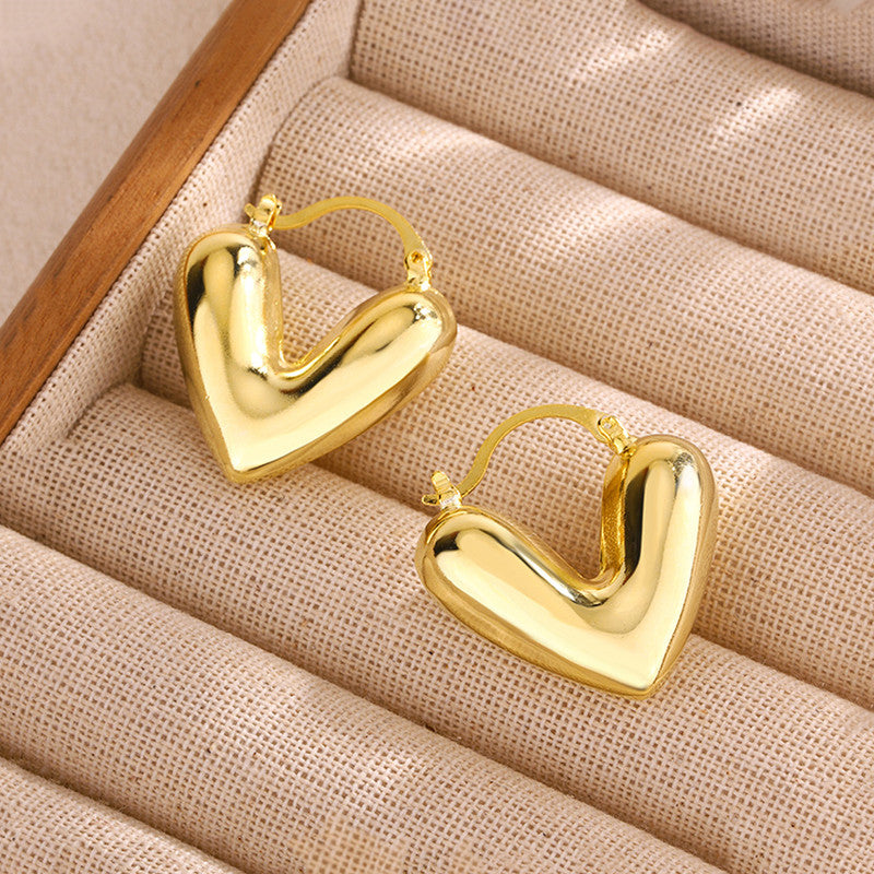 Gold Puffy Heart Hoop Earrings - Anti-Tarnish Bold Love Hoops