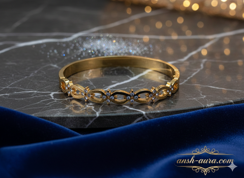 Regal Floret Gold-Plated Crystal Bangle – Anshu Aura Exclusive