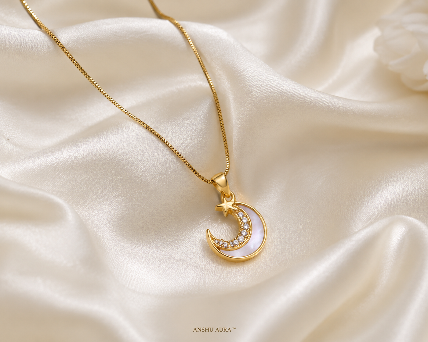 Moon Pearl Pendant Necklace for Women | 18K Gold Plated | Anti-Tarnish | Waterproof | Premium Gift