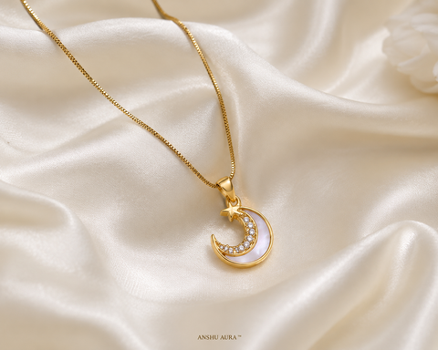 Moon Pearl Pendant Necklace for Women | 18K Gold Plated | Anti-Tarnish | Waterproof | Premium Gift