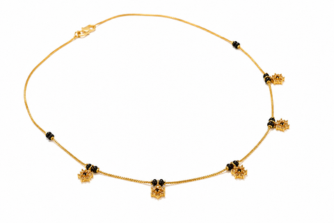 Black Bead Gold Charm Necklace