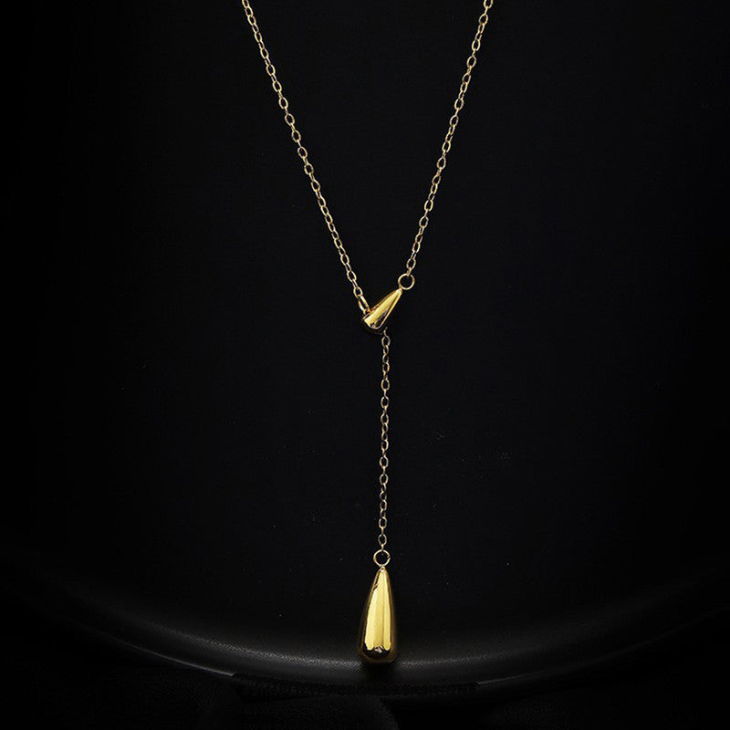 Minimalist Gold Waterdrop Tassel Pendant Necklace – Adjustable Chic Style