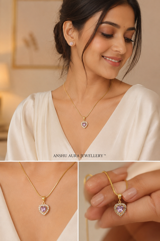Pink Heart Crystal Pendant Necklace
