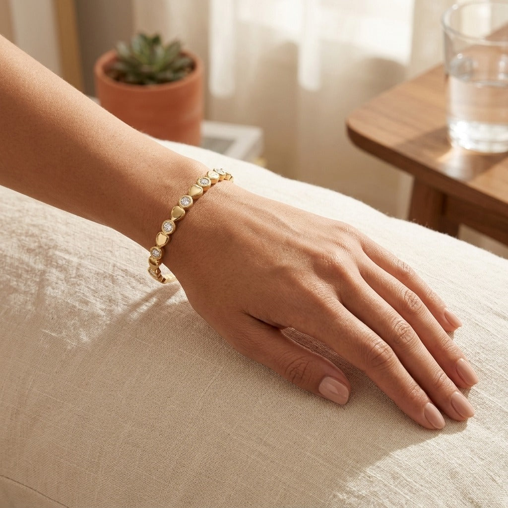 Gold Bezel Crystal Bracelet for Women