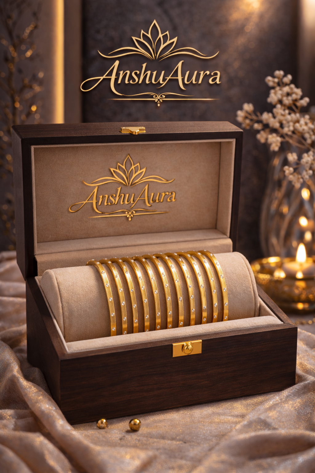 AnshuAura Luxury Gold Bangles Set – Elegant Designer Bangles for Women