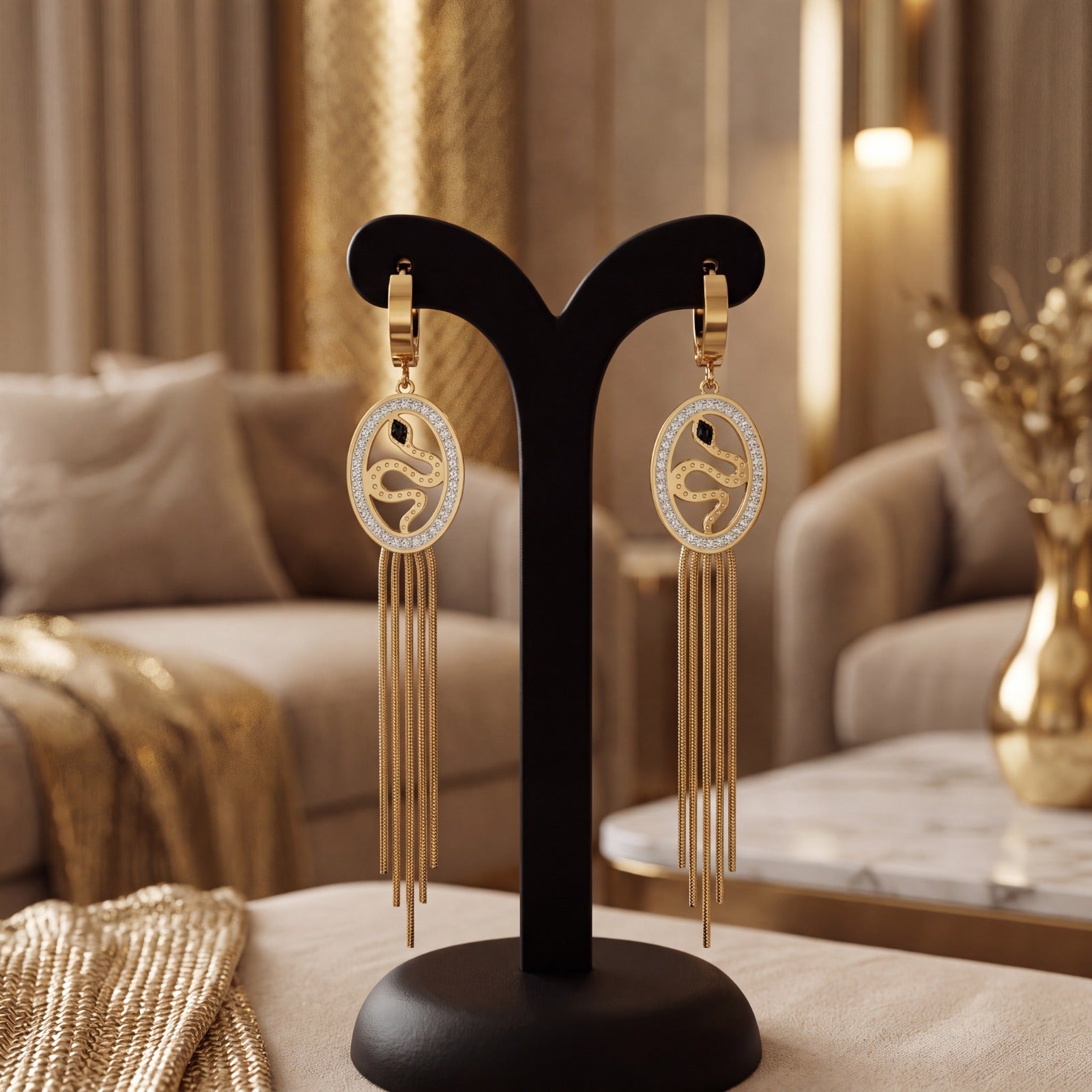 Snake Motif Tassel Drop Earrings