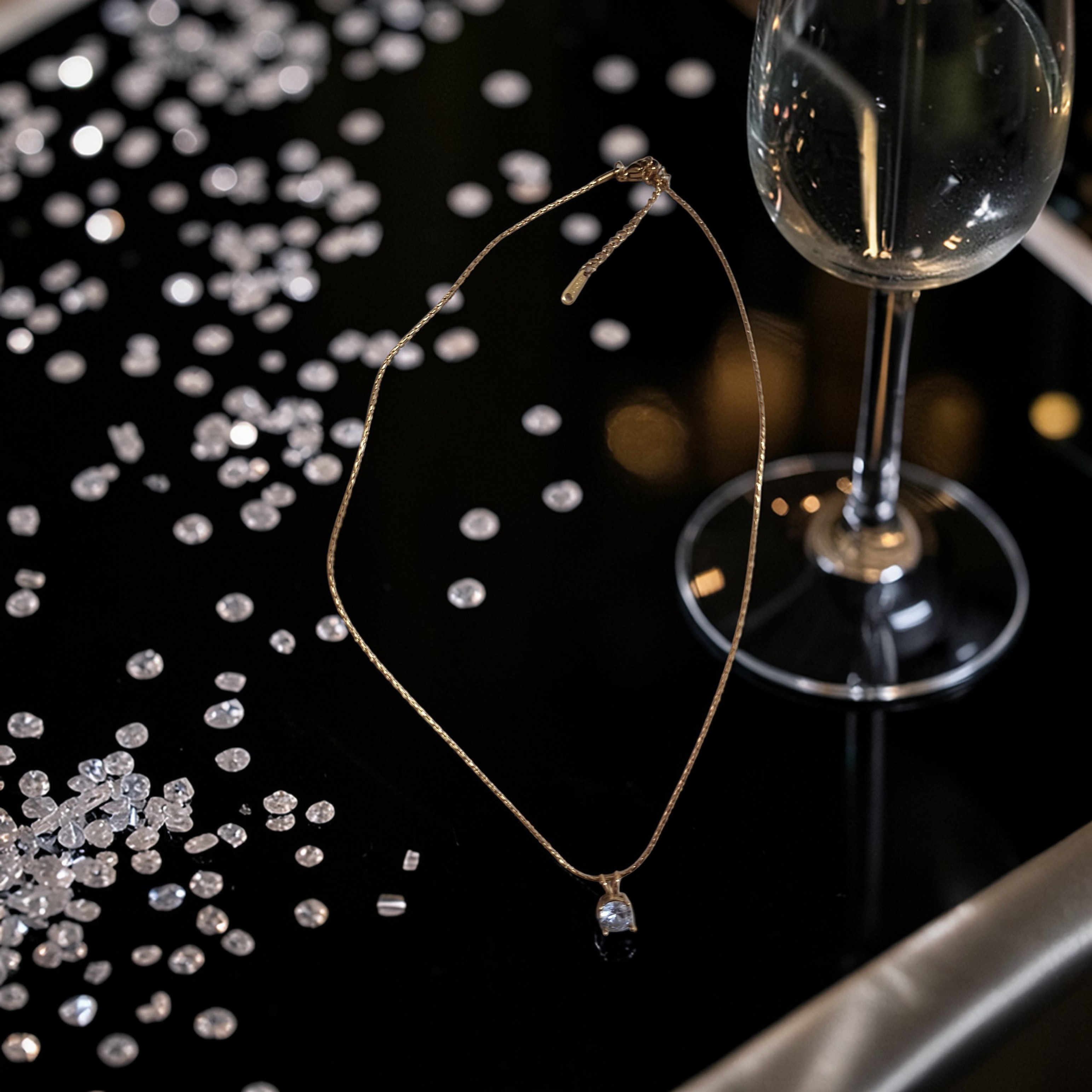 Elegant 18K Gold-Plated Solitaire Crystal Pendant Necklace