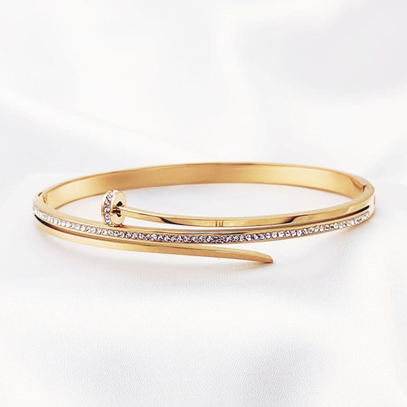 Architectural Glamour: Luxury Nail Pavé Crystal Anti-Tarnish Bangle