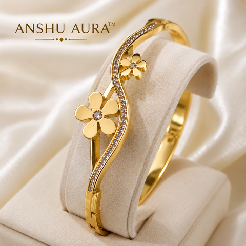 Floral Infinity Crystal Gold Bangle – Anti-Tarnish