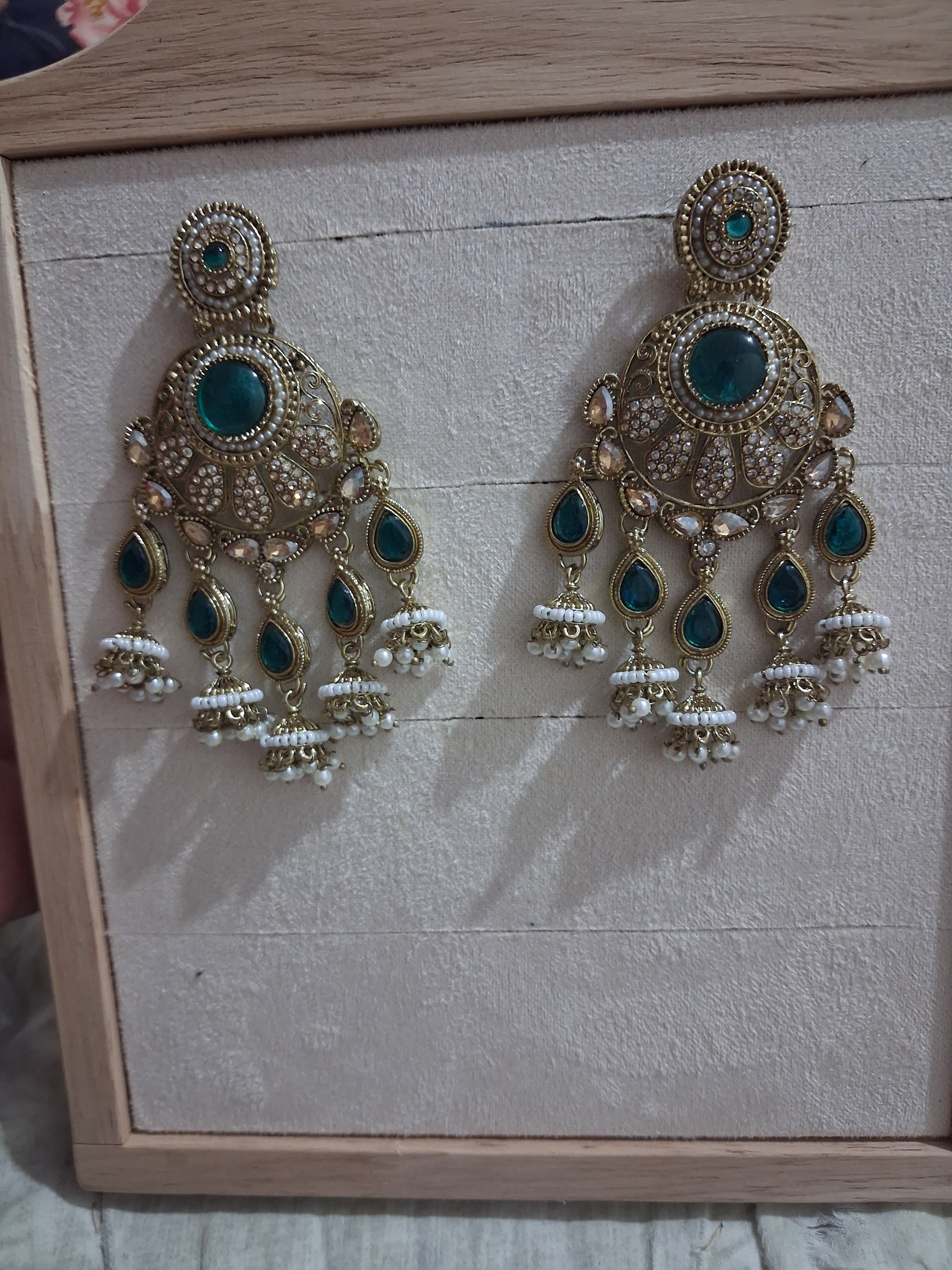 Royal Bahubali Kundan Chandbali Earrings with Triple Jhumki Drops