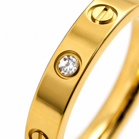 Classic Screw Motif Gold-Tone Crystal Ring