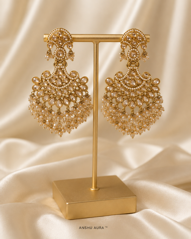 Luxury Champagne Crystal Chandbali Earrings for Women | Premium Ethnic Party Wear