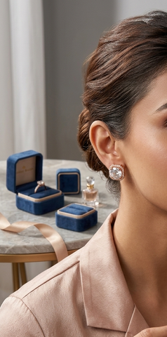 Anshu Aura – Rose Gold Glamour: Square Halo Solitaire Stud Earrings
