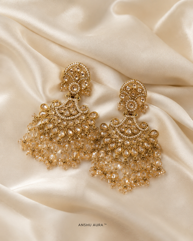 Luxury Champagne Crystal Chandbali Earrings for Women | Premium Ethnic Party Wear