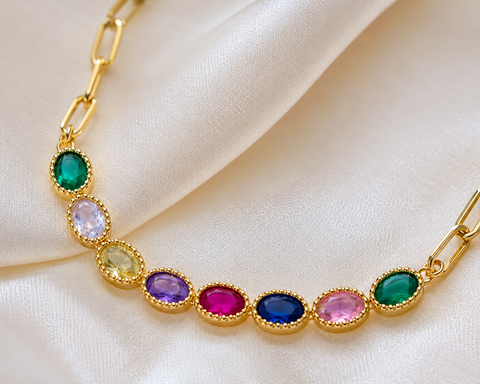 Rainbow Gem Paperclip Necklace