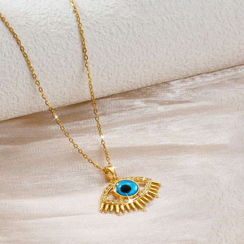Mystic Azure: Handcrafted 18K Gold Plated Evil Eye Pendant Necklace