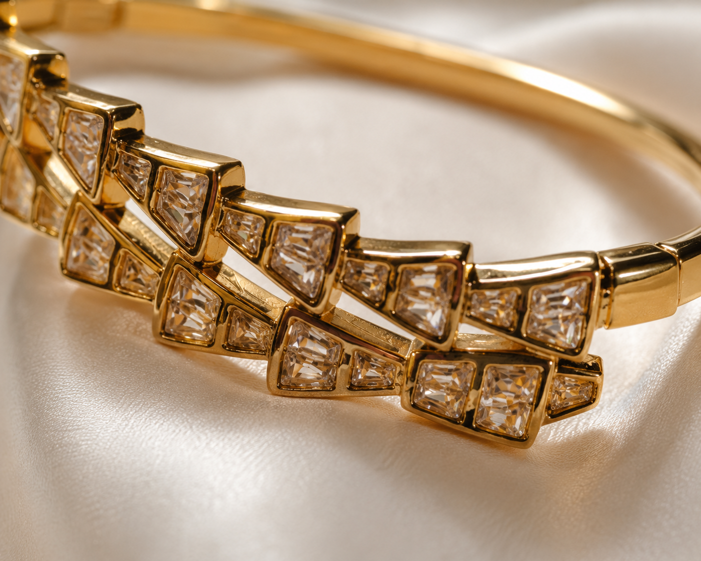 Geometric Crystal Gold-Plated Open Bangle Bracelet