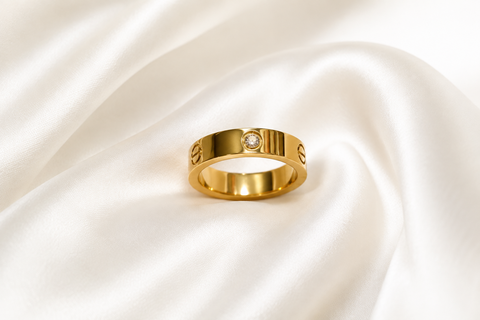 Signature Screw-Detail Gold-Tone Crystal Ring