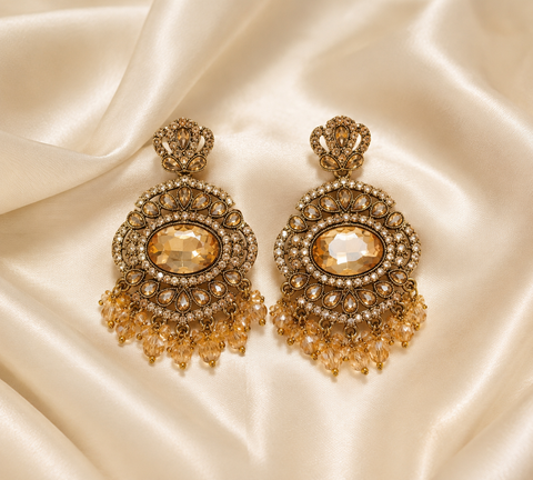 Champagne Crystal Vintage Chandbali Earrings | Premium Party & Wedding Earrings for Women