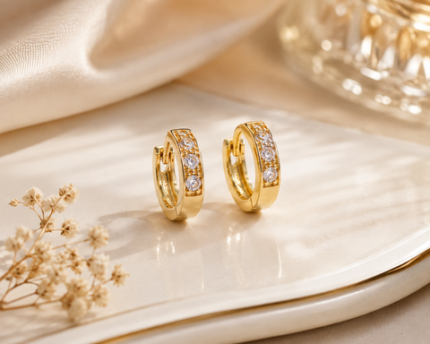 Gold Pavé Huggie Hoop Earrings