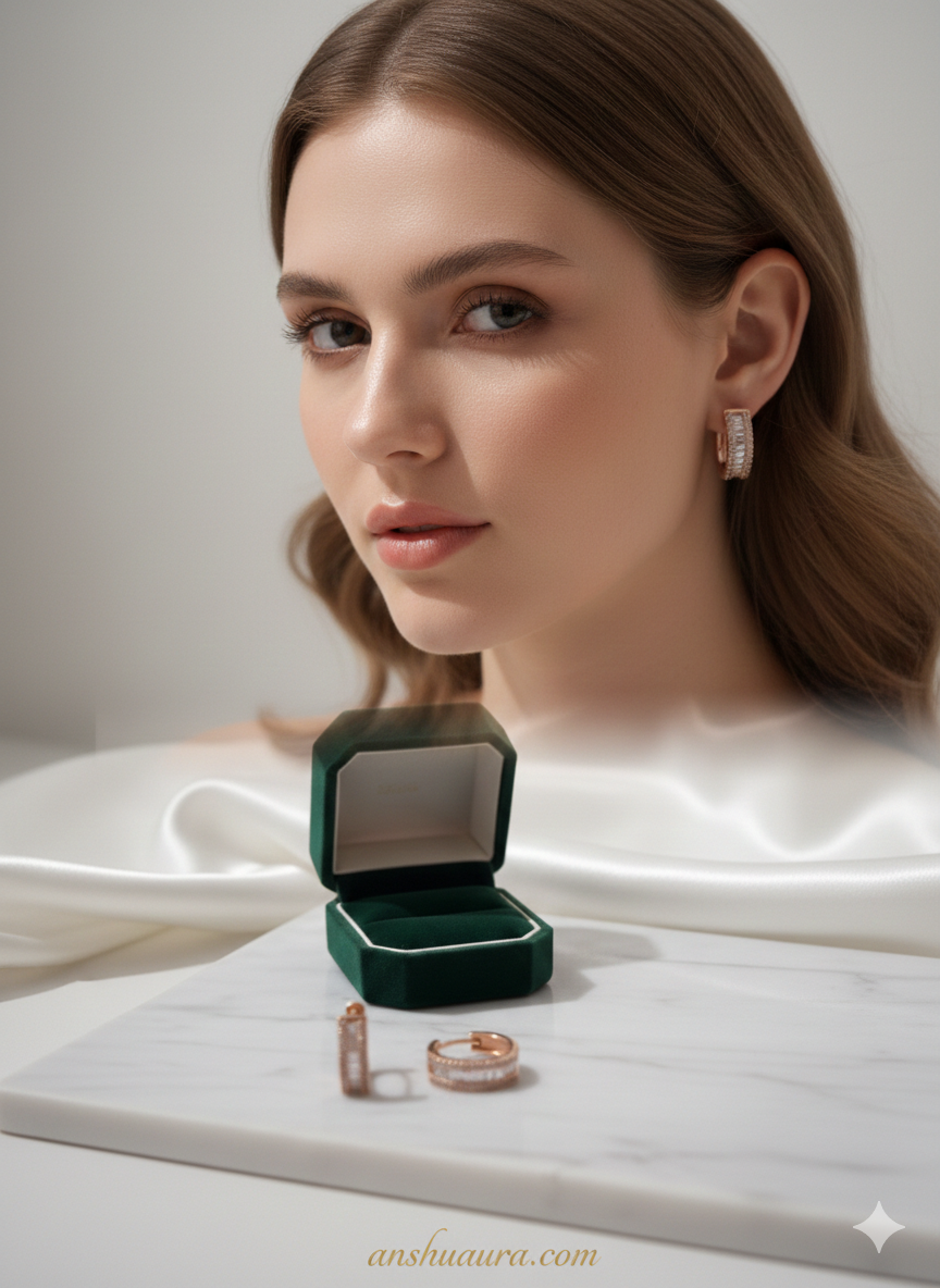 Rose Gold Glamour Crystal-Encru sted Hoop Earrings