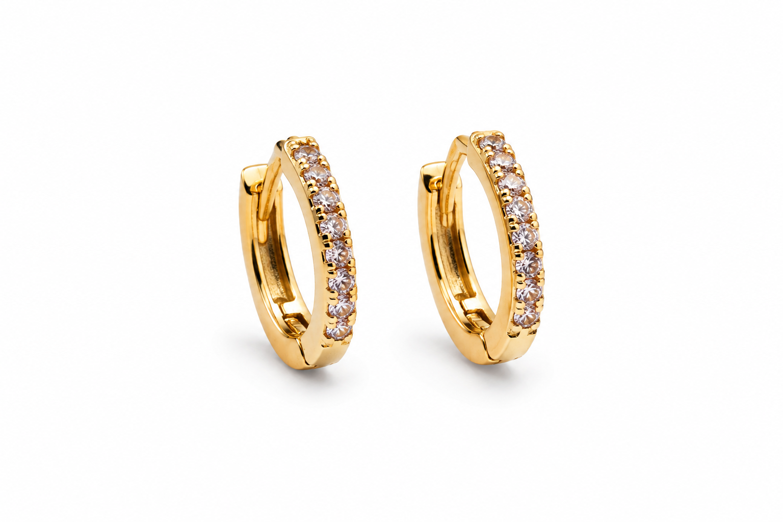 Gold-Tone White Stone Huggie Hoop Earrings