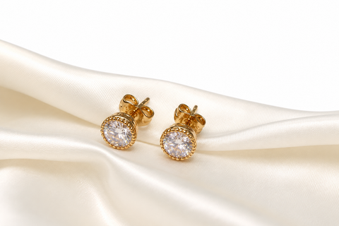 Elegant Round Crystal Gold Stud Earrings