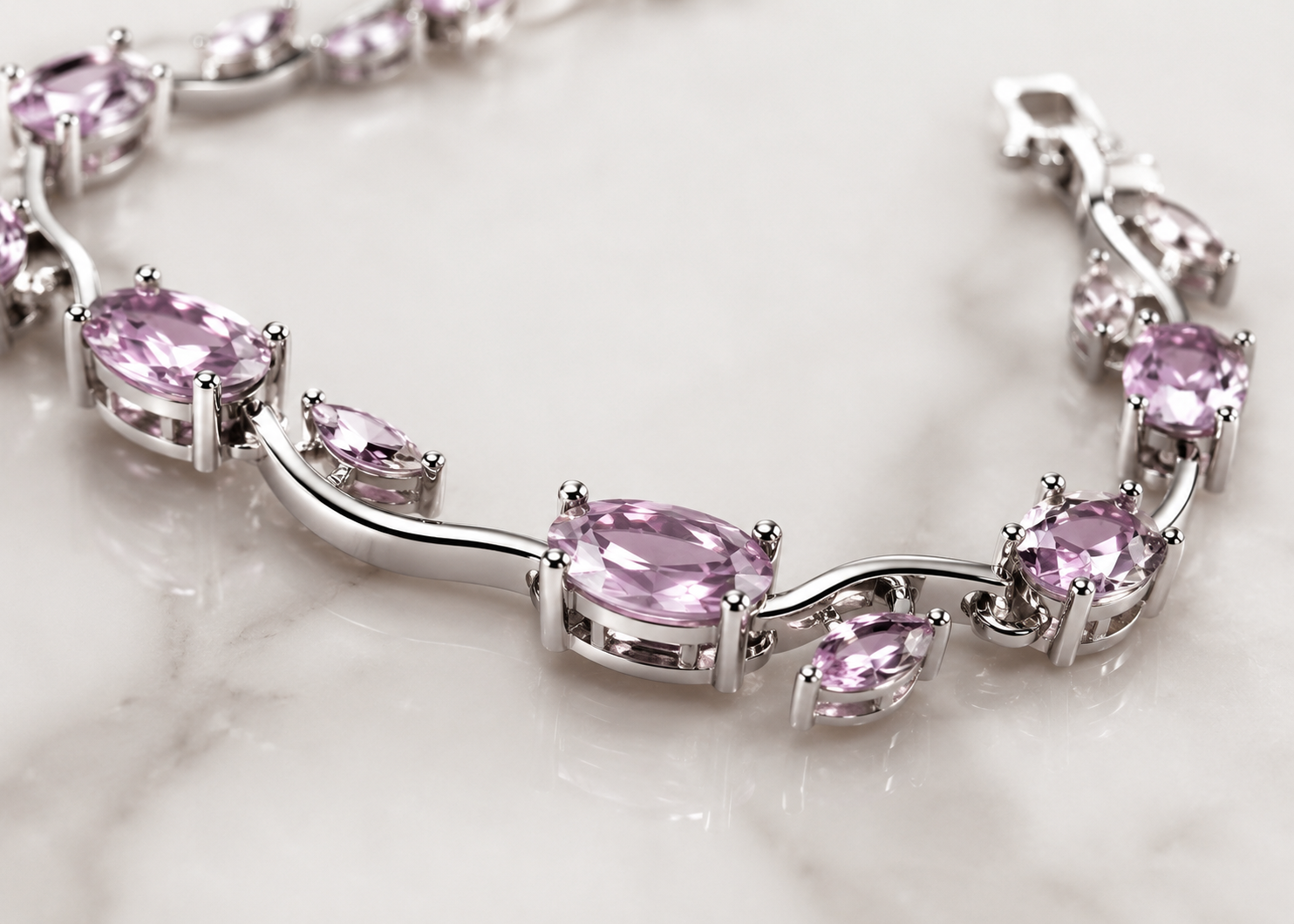 Lavender Pink Gemstone Silver Bracelet