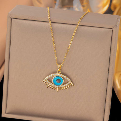 Mystic Azure: Handcrafted 18K Gold Plated Evil Eye Pendant Necklace